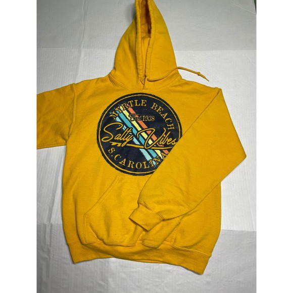 Tops - Myrtle Beach Salty Vibes Hoodie Yellow Graphic Sweatshirt‎ Womens Small Retro SC